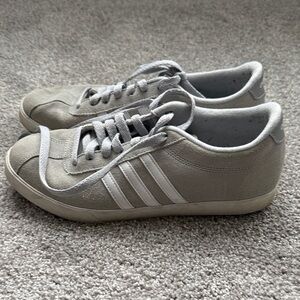 adidas Women's Light Gray Suede Sneakers with White Stripes